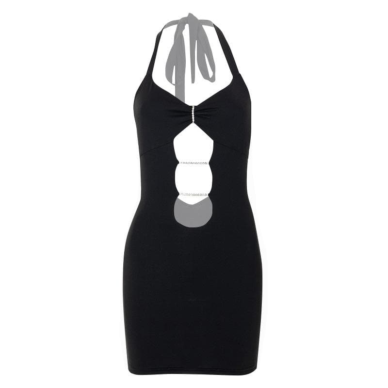 Halter Rhinestone Connector Triple Cutout Bodycon Mini Dress
