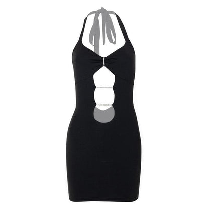 Halter Rhinestone Connector Triple Cutout Bodycon Mini Dress