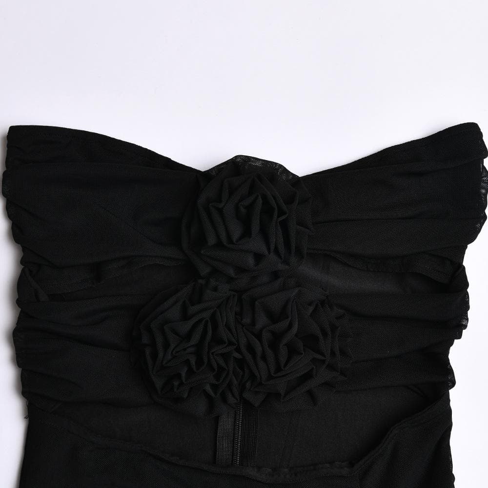 Flower Applique Cutout Ruched High Slit Midi Dress Set
