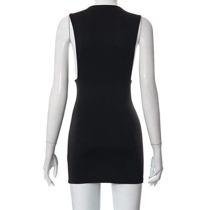 Crew Neck Side Cutout Sleeveless Bodycon Mini Dress