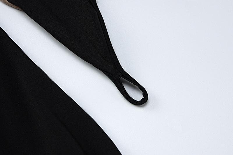 Mock Neck Contrast Mesh Panel Thumbhole Glove Sleeve Bodycon Mini Dress