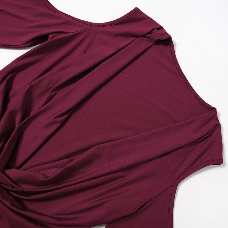 Cowl Neck Cold Shoulder Long Sleeve Bodycon Mini Dress