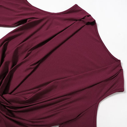 Cowl Neck Cold Shoulder Long Sleeve Bodycon Mini Dress