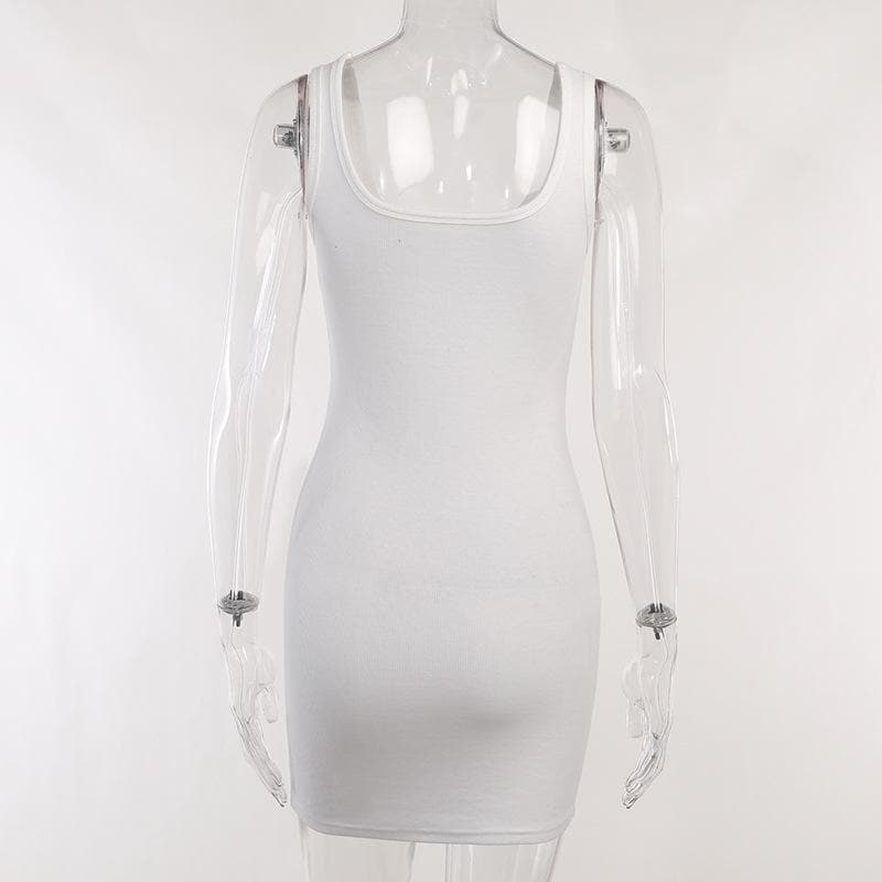Ribbed Square Neck Graphic Print Bodycon Mini Dress
