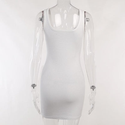 Ribbed Square Neck Graphic Print Bodycon Mini Dress