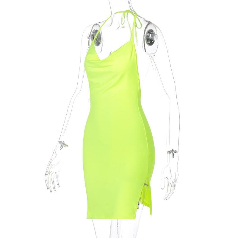 Halter Cowl Neck Tie Back Bodycon Mini Dress