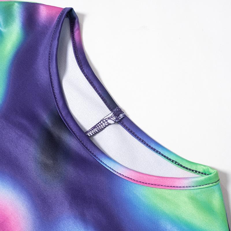 Crew Neck Abstract Aura Print Backless Long Sleeve Mini Dress