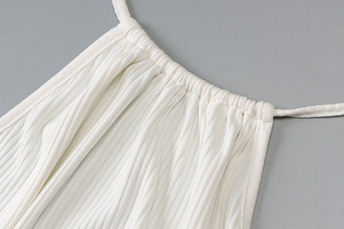 Ribbed Halter Neck Ruched Backless Drawstring Mini Dress