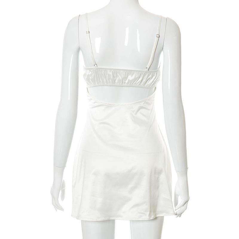 Sweetheart Lace Trim Satin Spaghetti Strap Slip Mini Dress