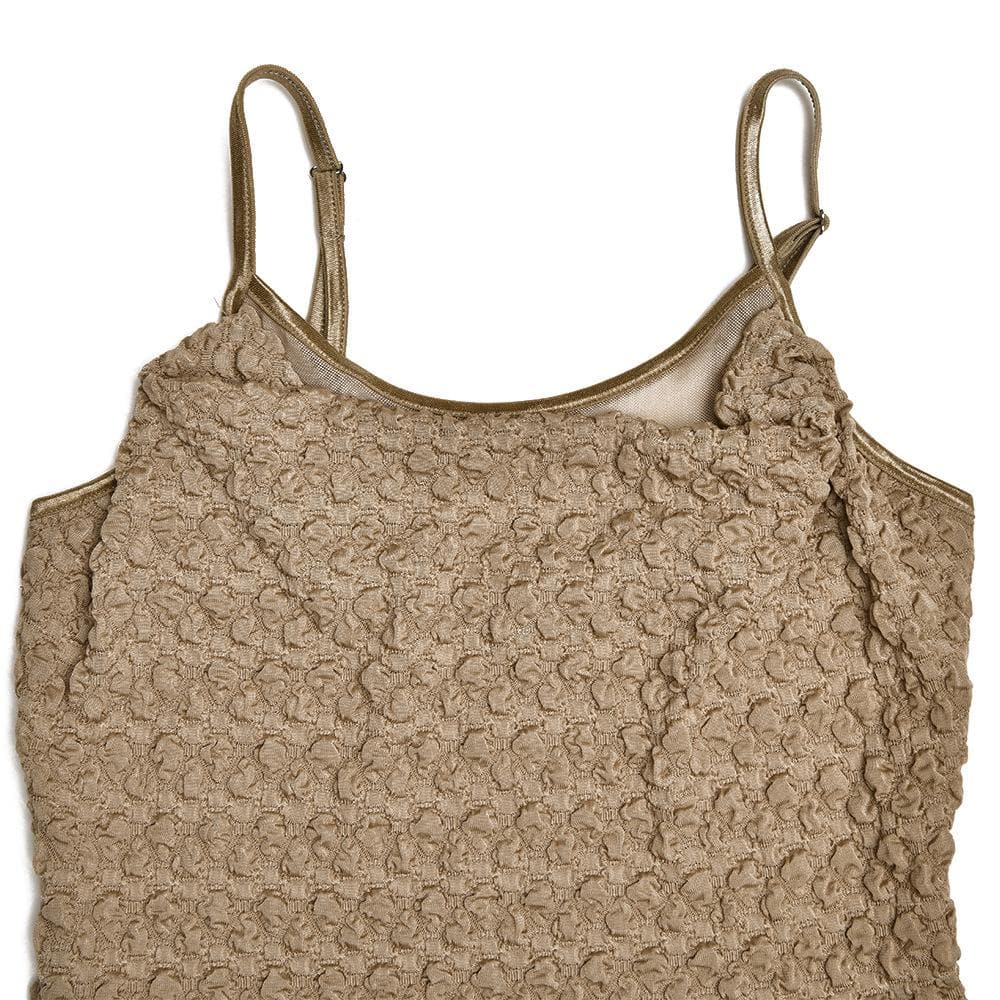 Spaghetti Strap Cowl Neck Popcorn Knit Layered Hem Bodycon Midi Dress