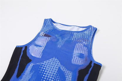 Digital Print Crew Neck Contour Panel Bodycon Mini Dress