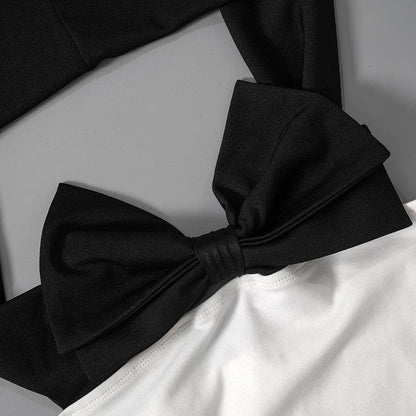 Off Shoulder Oversized Bow Contrast Bodycon Mini Dress