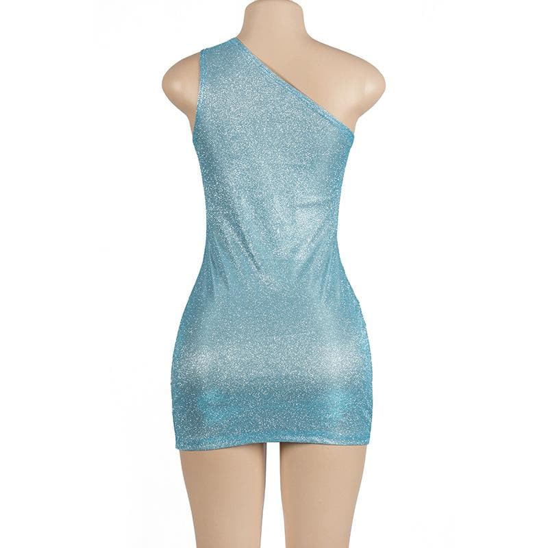 One Shoulder Shimmer Knit Glitter Texture Bodycon Mini Dress