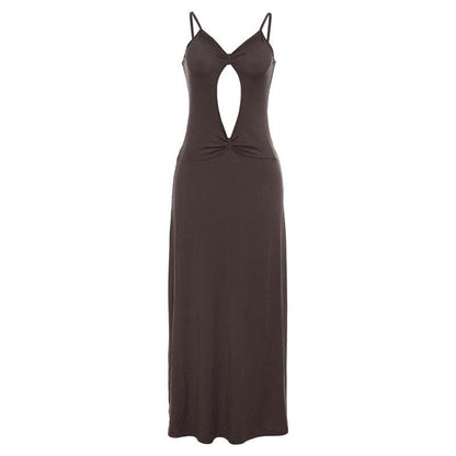 Sweetheart Neck Spaghetti Strap Center Cutout Gathered Waist Maxi Dress