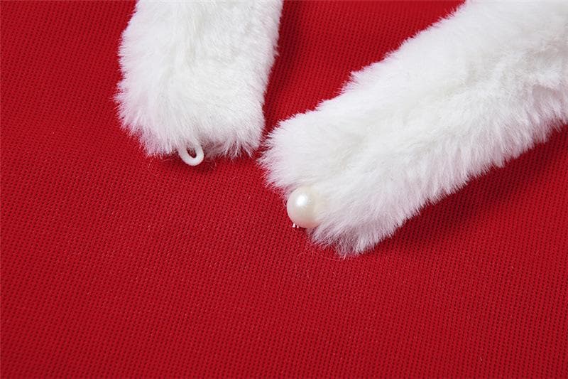 Faux Fur Collar Ribbon Bow Sleeveless Arm Warmer Mini Dress
