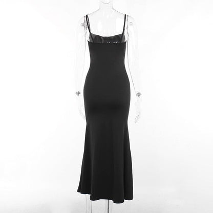 Spaghetti Strap Cowl Neck Corset Seam Ruched Bodycon Maxi Dress
