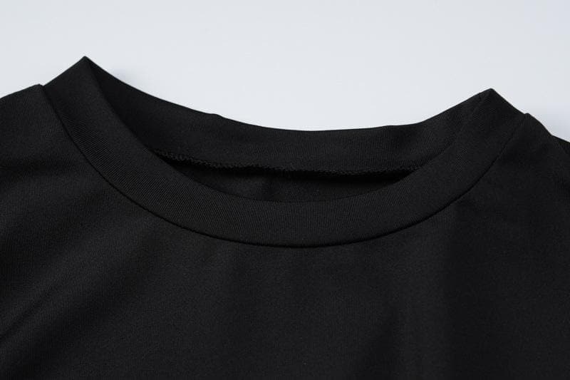 Side Contrast Panel Crew Neck Long Sleeve Bodycon Maxi Dress