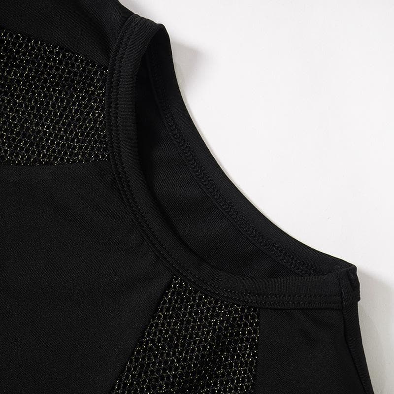 Mesh Patchwork Padded Shoulder Long Sleeve Bodycon Mini Dress