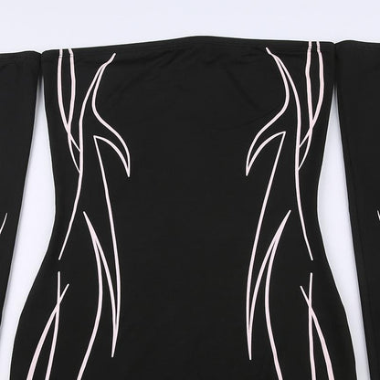 Strapless Drip Print Detached Sleeve Bodycon Mini Dress Set