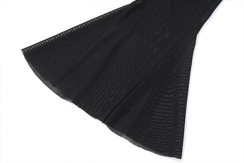 Tie Back Mesh Long Sleeve Bell Cuff Flared Overlay Bodycon Mini Dress