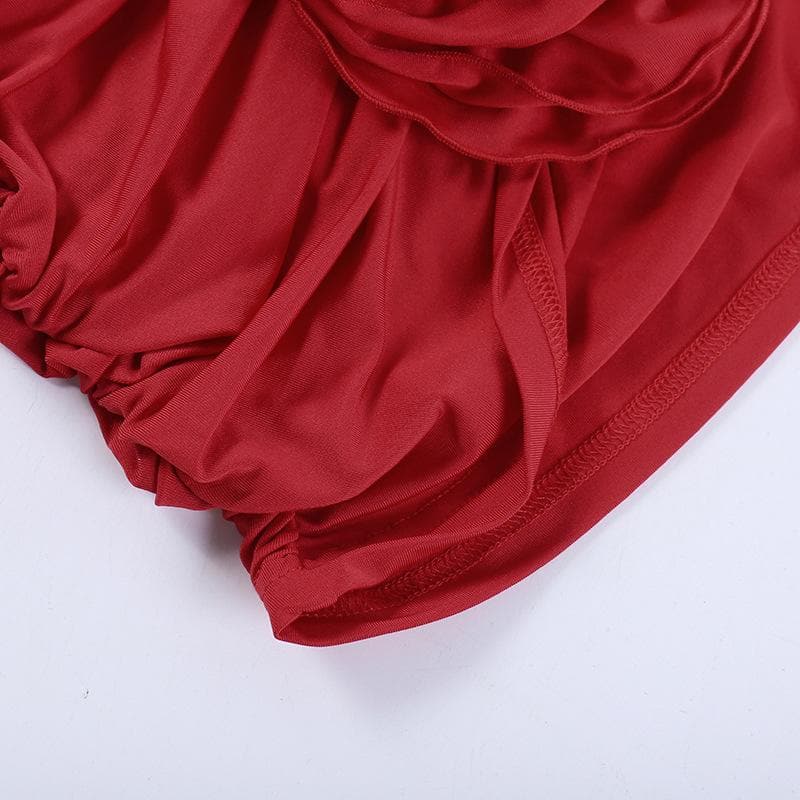 Rosette Applique Spaghetti Strap Cutout Wrap Front Ruched Mini Dress Set