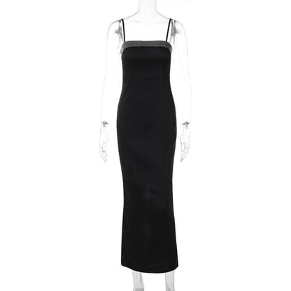 Beaded Square Neck Spaghetti Strap Column Maxi Dress