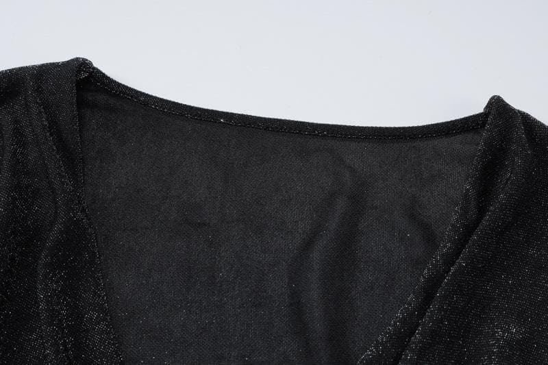 Cowl Neck Long Sleeve Metallic Knit Bell Cuff Bodycon Mini Dress