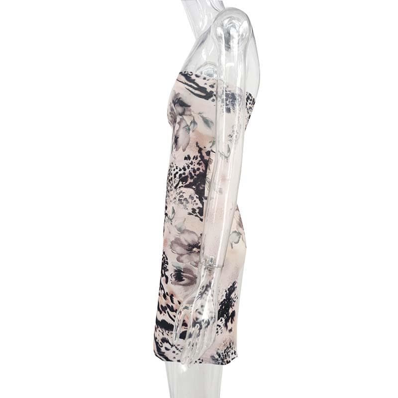 Mixed Floral Print Strapless Tube Bodycon Mini Dress