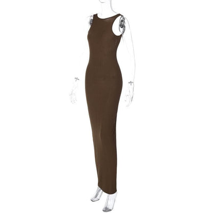 Rib Knit Tank Low Scoop Back Bodycon Maxi Dress