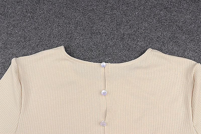 Ribbed Knit Band Waist Long Sleeve Skater Mini Dress