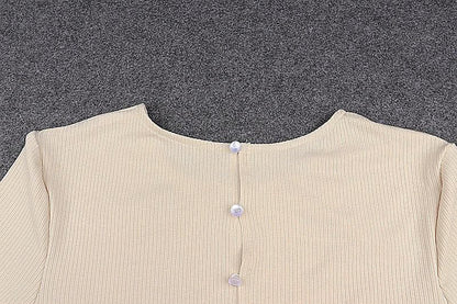 Ribbed Knit Band Waist Long Sleeve Skater Mini Dress
