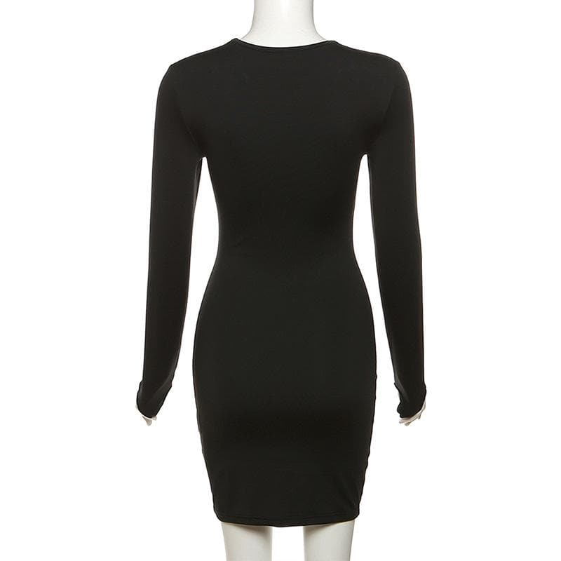 Crew Neck Ladder Cutout Thumbhole Long Sleeve Bodycon Mini Dress