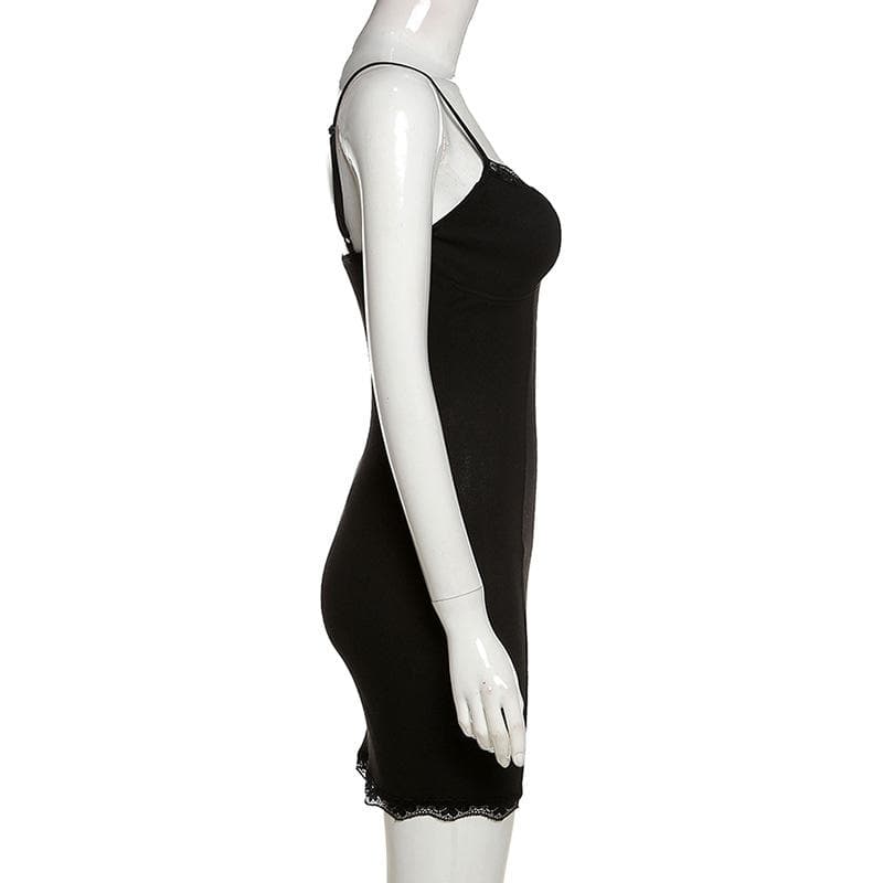 Lace Hem Sweetheart Spaghetti Strap Backless Cami Mini Dress