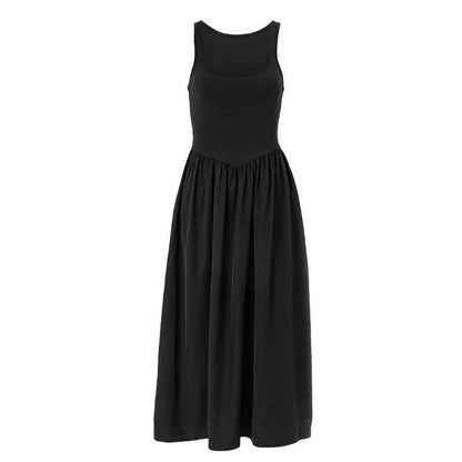 Deep Scoop Neck Wide Strap Dropped V Basque Gathered Midi Dress