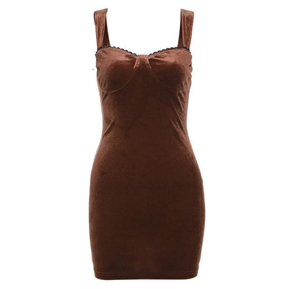 Velvet Sweetheart Neck Lace Trim Bustier Mini Dress