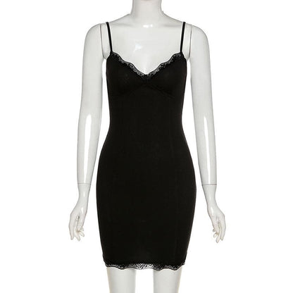Lace Hem Sweetheart Spaghetti Strap Backless Cami Mini Dress