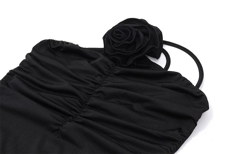 Flower Applique One Shoulder Ruched Maxi Dress