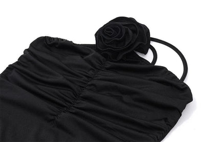 Flower Applique One Shoulder Ruched Maxi Dress