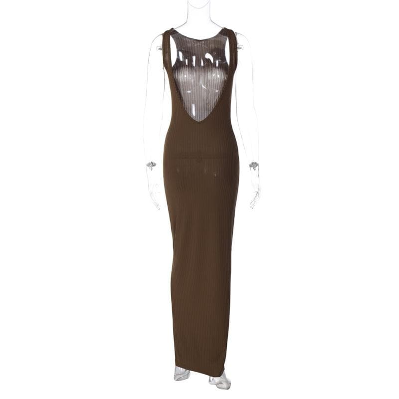 Rib Knit Tank Low Scoop Back Bodycon Maxi Dress