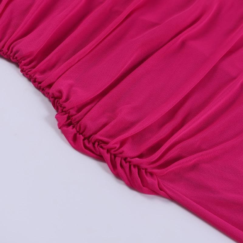 Scoop Neck Lace Trim Ruched Spaghetti Strap Midi Dress