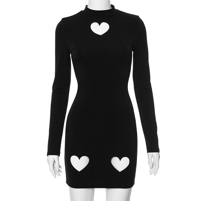 Mock Neck Long Sleeve Heart Cutout Bodycon Mini Dress