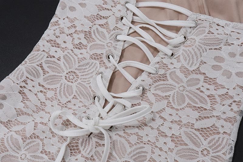 Floral Lace Strapless Corset Boning Draped Wrap Mini Dress