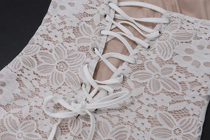 Floral Lace Strapless Corset Boning Draped Wrap Mini Dress