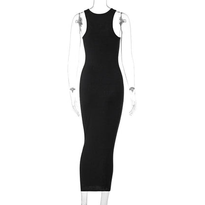 Notch Neck Sleeveless Ribbed Knit Bodycon Maxi Dress