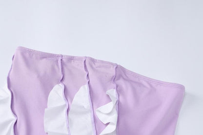 Strapless Contrast Ruffle Column Handkerchief Hem Tube Mini Dress
