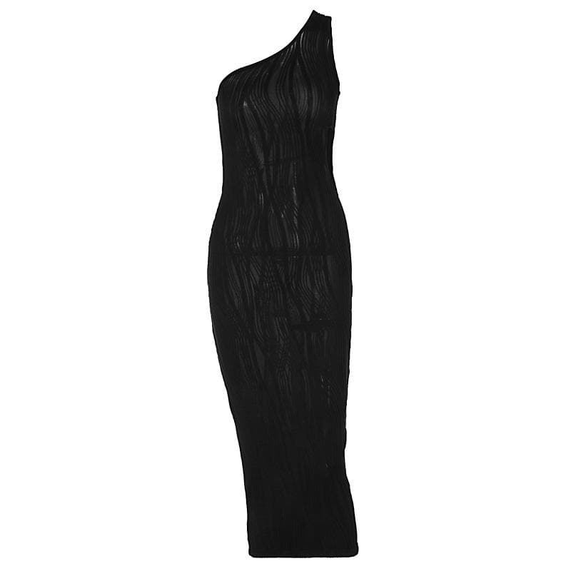 One Shoulder Crinkle Texture Side Cutout Bodycon Maxi Dress