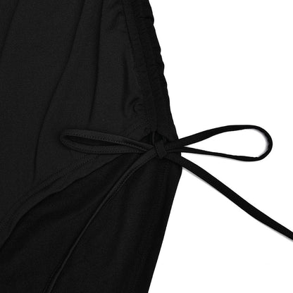 One Shoulder Side Ruched Drawstring High Slit Maxi Dress