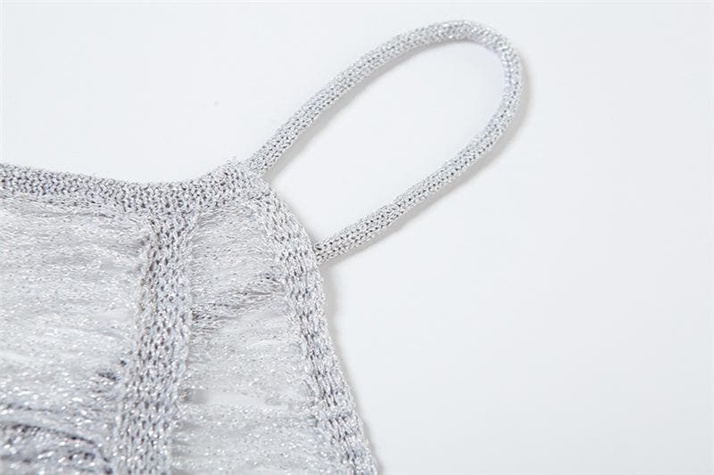 Shredded Ladder Knit Scoop Neck Bodycon Cutout Mini Dress