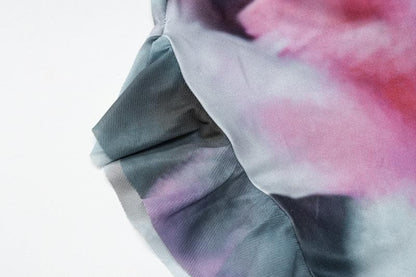 Tie-Dye Print Halter Ruffle Trim Asymmetrical Handkerchief Hem Mini Dress