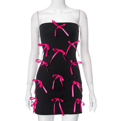 Strapless Ribbon Bow Scatter Bodycon Mini Dress